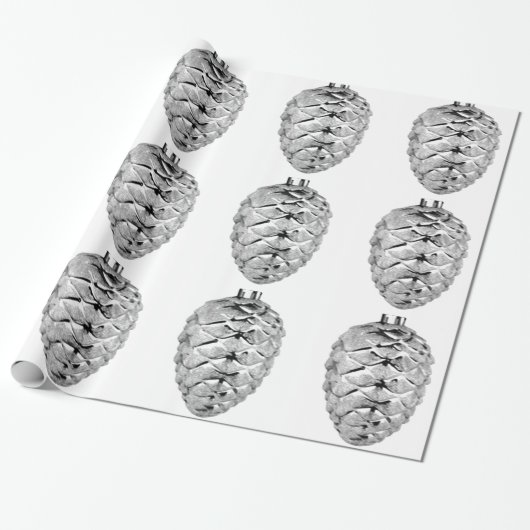 Zilveren Pinecone Ornamenten inpakpapier (Uitgerold)