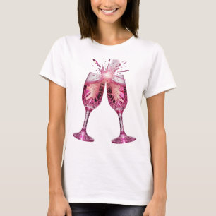 Zilveren PINK CHAMPAGNE GLAZEN opvallende Custom T T-shirt