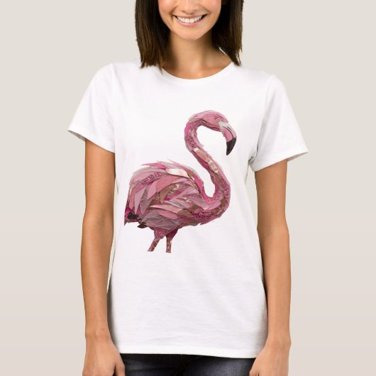 Zilveren PINK FLAMINGO Statement Design T-shirt (Voorkant)