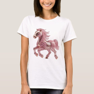 Zilveren PINK GLAS PAARD met rand en vet ontwerp T-shirt