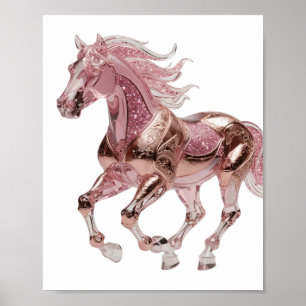 Zilveren PINK GLITTER PAARD Statement Design met e Poster