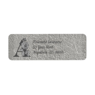 Zilveren Pioen Elegante Monogram Eerste Letter A A Etiket