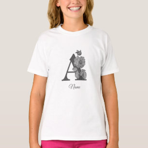 Zilveren Pioen Elegante Monogram Eerste Letter A N T-shirt