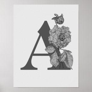Zilveren Pioen Elegante Monogram Initiaal A Poster