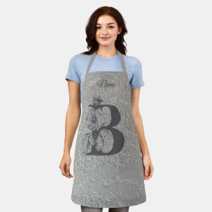 Zilveren Pioen Elegante Monogram Initiaal B Naam   Schort