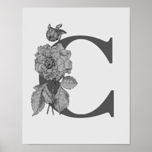Zilveren Pioen Elegante Monogram Initiaal C Poster