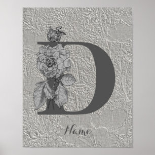 Zilveren Pioen Elegante Monogram Initiaal D Uw Naa Poster