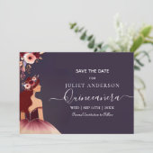 Zilveren Plum Kant Gown Boho Bourgogne Quinceanera Save The Date (Staand voorkant)