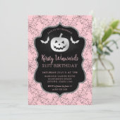 Zilveren pompoen en roze spinnenwebben 21e verjaar kaart (Staand voorkant)