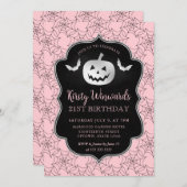 Zilveren pompoen en roze spinnenwebben 21e verjaar kaart (Voorkant / Achterkant)