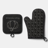 Zilveren pompoen Halloween Ovenwant & Pannenlap Set (Voorkant)