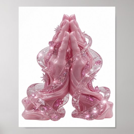 Zilveren PRAYING HANDS-ontwerp met randjes Poster (Voorkant)