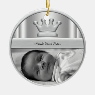 Zilveren Prins Kroon Baby Jongen Foto Ornament
