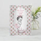 Zilveren  Prinses Roze Rozen Verjaardagstaart Kaart (Staand voorkant)