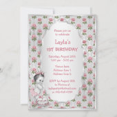 Zilveren  Prinses Roze Rozen Verjaardagstaart Kaart (Achterkant)