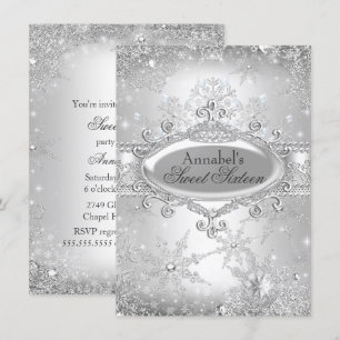Zilveren Prinses Winter Wonderland Sweet 16 Uitnod Kaart
