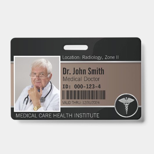 Zilveren professionele medische caduceus foto ID Badge (Voorzijde)