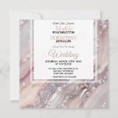 *~* Zilveren QR BLUSH ROZE AGATE AR66 RSVP Bruilof Kaart (Voorkant)
