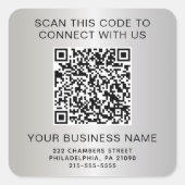 Zilveren QR-code Bedrijf Vierkante Sticker (Voorkant)