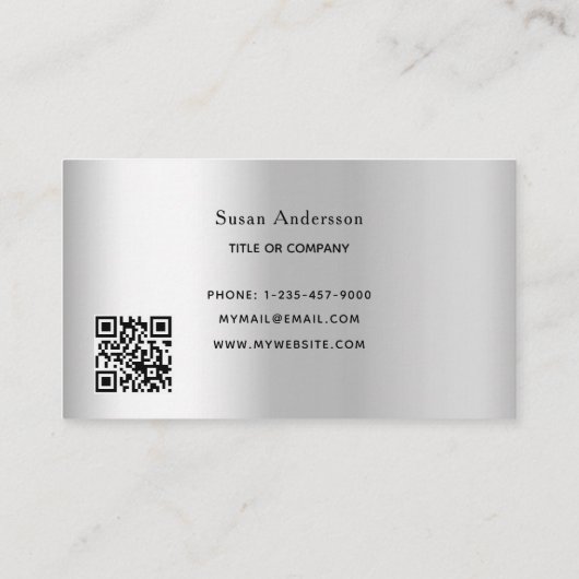 Zilveren QR code glitter druppels vrouw Visitekaartje (Achterkant)