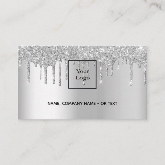Zilveren QR code glitter druppels vrouw Visitekaartje (Voorkant)