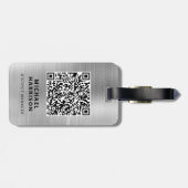 Zilveren QR-code zakelijk logo Bagagelabel (Achterkant horizontaal)