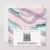 *~* Zilveren QR MINT ROZE AGATE AR66 RSVP Bruiloft Kaart (Achterkant)