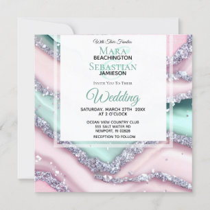 *~* Zilveren QR MINT ROZE AGATE AR66 RSVP Bruiloft Kaart