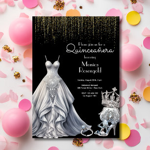 Zilveren Quinceañera Koninklijke Prinses Zwarte Ve Kaart