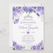 Zilveren Quinceañera Paarse Kroon Mexicaanse Vlind Kaart (Voorkant)