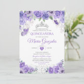 Zilveren Quinceañera Paarse Kroon Mexicaanse Vlind Kaart (Staand voorkant)