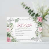 Zilveren Quinceañera Sage Green Crown RSVP-kaart Bedankkaart (Staand voorkant)