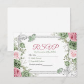 Zilveren Quinceañera Sage Green Crown RSVP-kaart Bedankkaart (Voorkant / Achterkant)