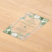 Zilveren Quinceañera Sage Groene Kroonvlinder Acryl Uitnodigingen (Laagn)