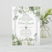 Zilveren Quinceañera Sage Groene Kroonvlinder Kaart (Staand voorkant)
