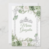 Zilveren Quinceañera Sage Groene Kroonvlinder Kaart (Achterkant)