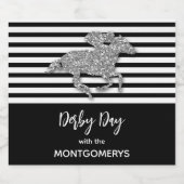 Zilveren Racehorse op zwarte strepen Sparkling Wijnetiket (Enkel label)