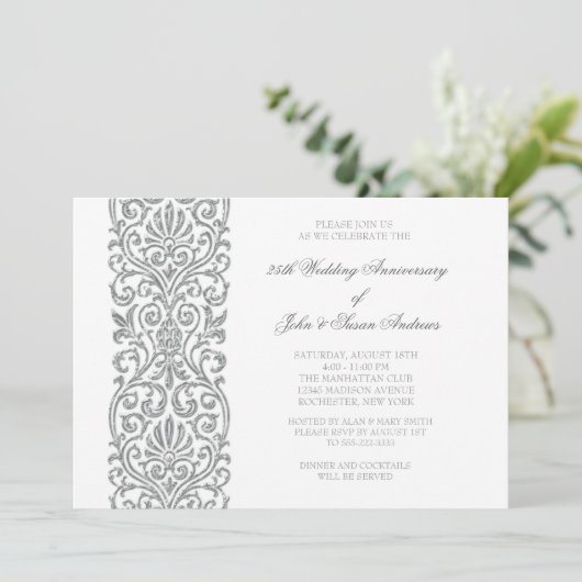 Zilveren rand 25-jarig huwelijksfeest kaart (Staand voorkant)