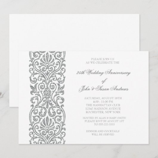 Zilveren rand 25-jarig huwelijksjubileumfeest kaart (Voorkant / Achterkant)