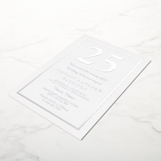 Zilveren rand 25th huwelijksjubileum zilver folie uitnodiging (Gedraaid)