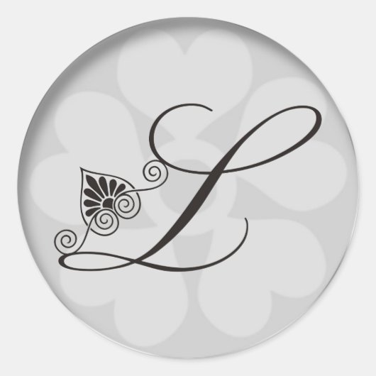 Zilveren Rand Swirls Monogram L Ronde Sticker (Voorkant)