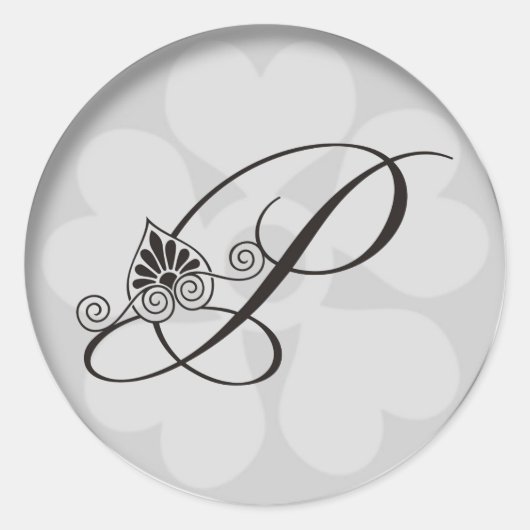 Zilveren Rand Swirls Monogram P Ronde Sticker (Voorkant)