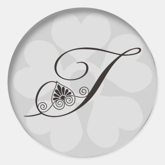 Zilveren Rand Swirls Monogram T Ronde Sticker (Voorkant)