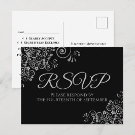 Zilveren Randen Eenvoudige Elegante Zwarte Trouw-R Briefkaart