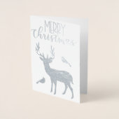 Zilveren rendier en kardinaal vrolijk kerstfeest folie kaarten (Voorkant)