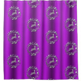 Zilveren rendiertje met Paarse kerst Douchegordijn (Voorkant)