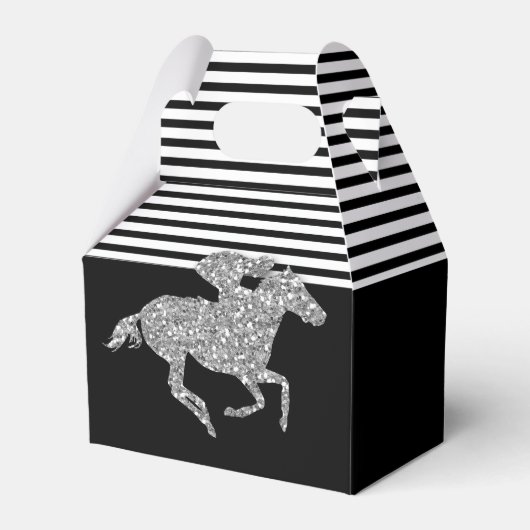 Zilveren renpaard Zwart Witte Strepen Bedankdoosjes (Voorkant Zijde)