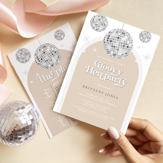 Zilveren Retro Disco Glitter boog Hen Party Weeken Kaart