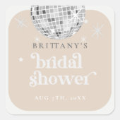 Zilveren Retro Disco Groovy Bruiloftsfeest Vierkante Sticker (Voorkant)