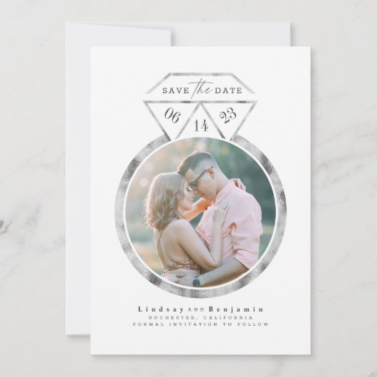 Zilveren Ring Modern en Elegant Save the Date Foto (Voorkant)